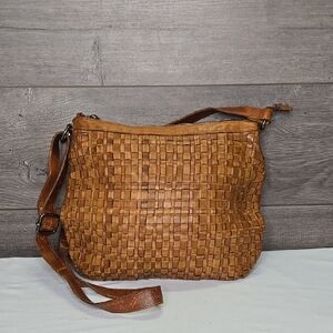 Vilenca Holland for Anthropologie Woven Tan Leather Shoulder Bag